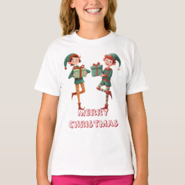 Adorable Christmas Elf with Gift Box T Shirt