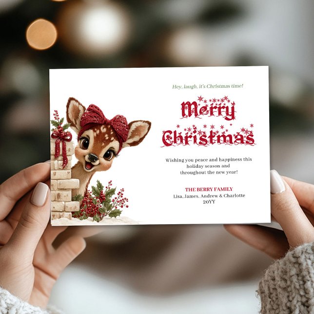 Adorable Christmas kids card with peeking reindeer Julkort (Celebrate the magic of the holidays with this adorable kids Christmas greeting card featuring a char)