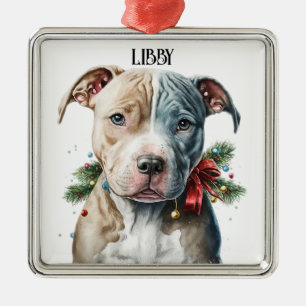 ADORABLE CHRISTMAS PIT BULL TERRIER HUND ANSIKTE JULGRANSPRYDNAD METALL