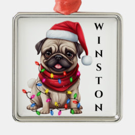 ADORABLE CHRISTMAS PUG HUND MED LJUS JULGRANSPRYDNAD METALL