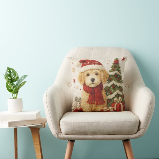 Adorable Christmas Puppy Throw Pillow  Kudde (Stol)