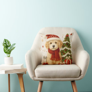 Adorable Christmas Puppy Throw Pillow Kudde