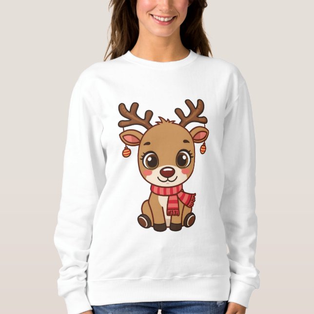 Adorable Christmas Reindeer Illustration T Shirt (Framsida)
