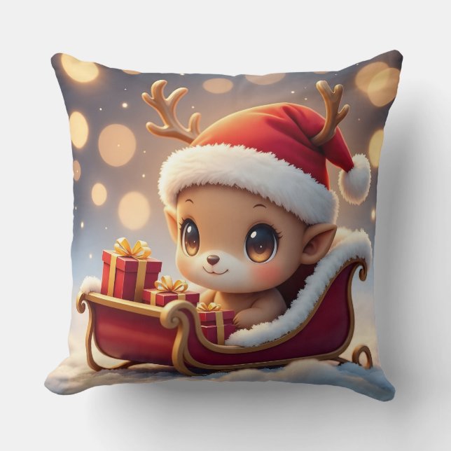   "Adorable Christmas Reindeer Sleigh Pillow Desig Kudde (Framsida)