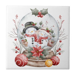 Adorable Christmas Snowman Ceramic Tile Kakelplatta