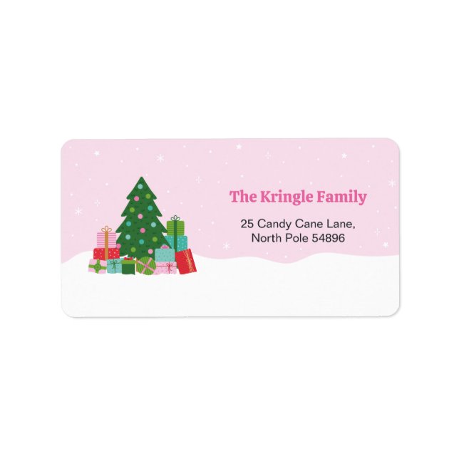 Adorable Christmas Tree and Gifts in Pink Adressetikett (Framsidan)