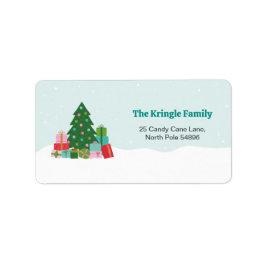 Adorable Christmas Tree with Gifts in Aqua Blue Adressetikett