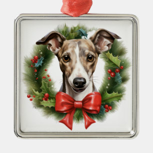 ADORABLE CHRISTMAS WHIPPET HUND WREATH JULGRANSPRYDNAD METALL