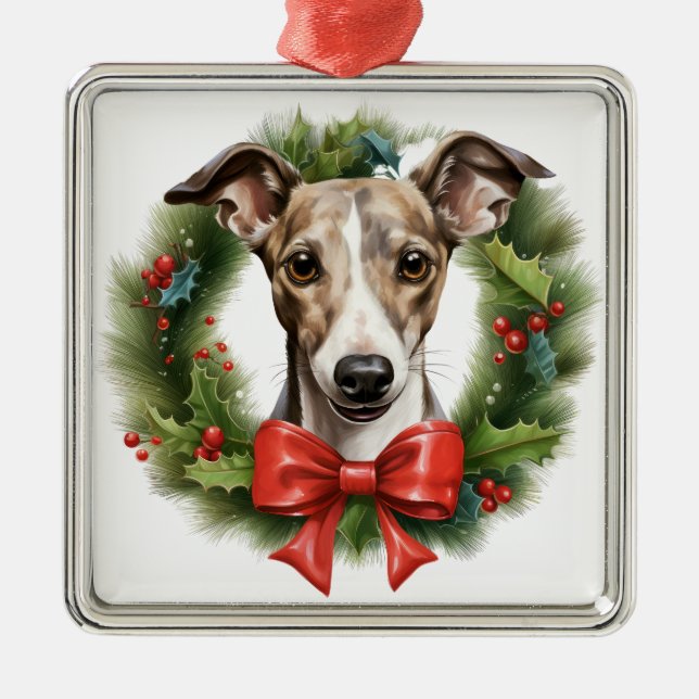 ADORABLE CHRISTMAS WHIPPET HUND WREATH JULGRANSPRYDNAD METALL (Framsidan)