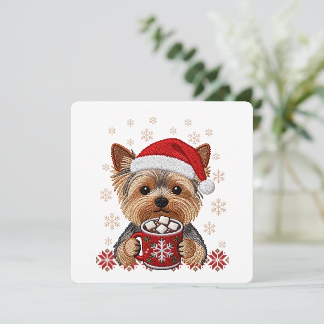 Adorable Christmas Yorkshire Terrier Card (Stående Fram)