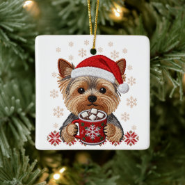 Adorable Christmas Yorkshire Terrier Julgransprydnad Keramik