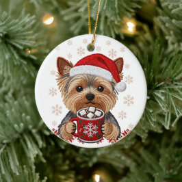 Adorable Christmas Yorkshire Terrier Julgransprydnad Keramik