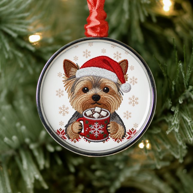 Adorable Christmas Yorkshire Terrier Julgransprydnad Metall (Träd)