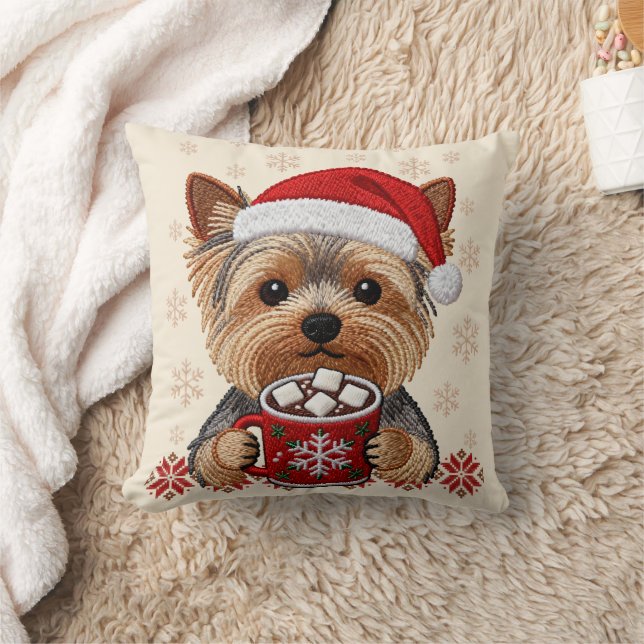 Adorable Christmas Yorkshire Terrier Kudde (Filt)