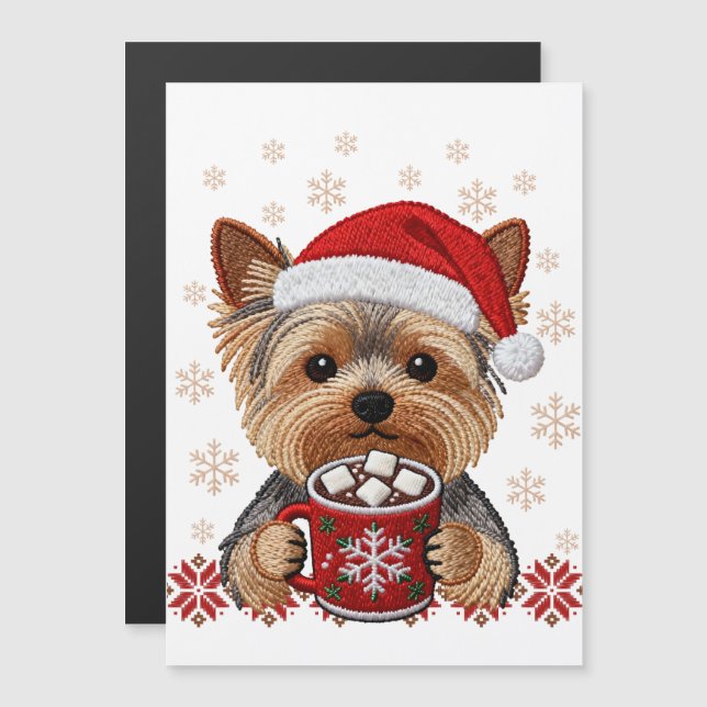 Adorable Christmas Yorkshire Terrier Magnetic Card (Fram/baksida)