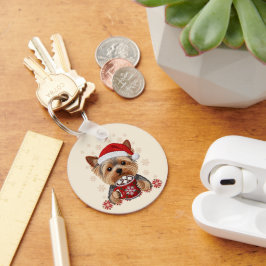 Adorable Christmas Yorkshire Terrier Nyckelring