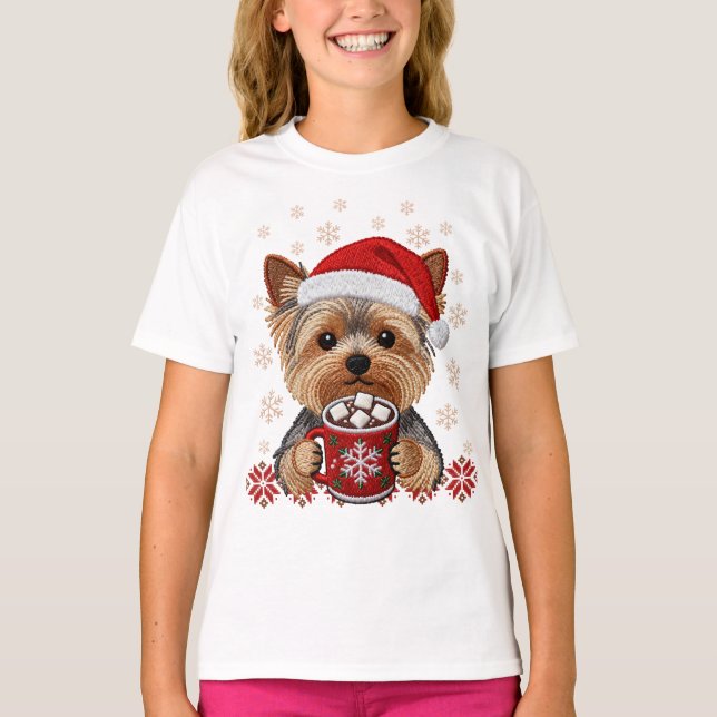 Adorable Christmas Yorkshire Terrier T Shirt (Framsida)