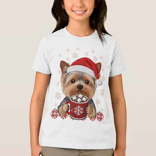 Adorable Christmas Yorkshire Terrier T Shirt (Framsida)