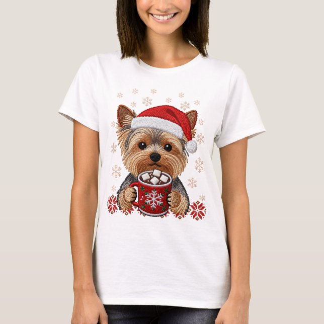 Adorable Christmas Yorkshire Terrier T Shirt (Framsida)