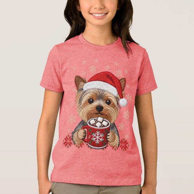 Adorable Christmas Yorkshire Terrier T Shirt (Framsida)