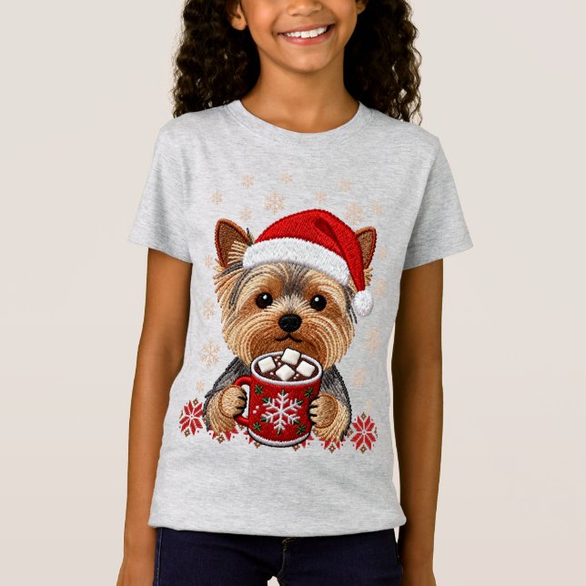Adorable Christmas Yorkshire Terrier T Shirt (Framsida)