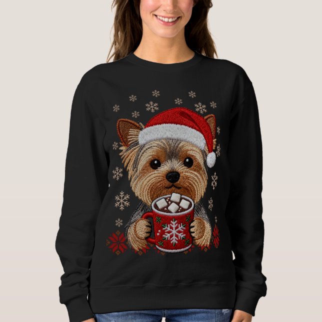 Adorable Christmas Yorkshire Terrier T Shirt (Framsida)