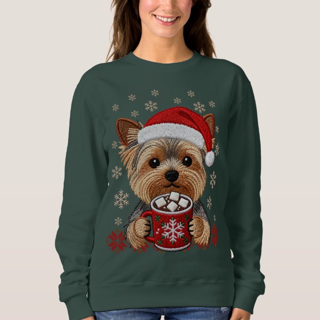 Adorable Christmas Yorkshire Terrier T Shirt (Framsida)