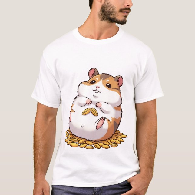 Adorable Chubby Hamster Sitting on Pile of Seeds T Shirt (Framsida)