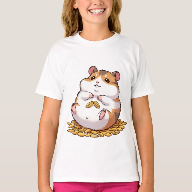 Adorable Chubby Hamster Sitting on Pile of Seeds T Shirt (Framsida)