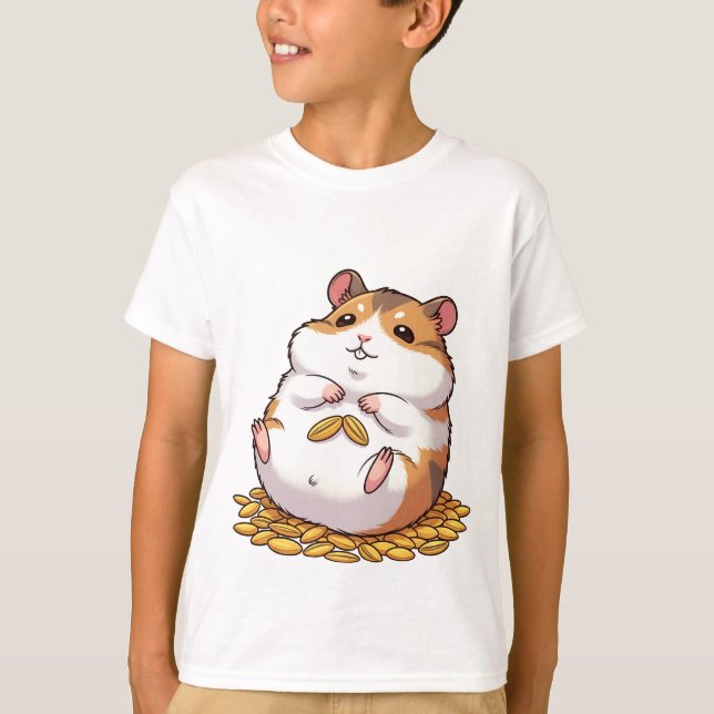 Adorable Chubby Hamster Sitting on Pile of Seeds T Shirt (Framsida)