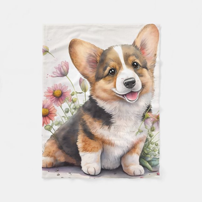 Adorable Corgi Puppy Dog Fleecefilt (Framsidan)