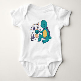 Adorable Cow and Turtle Hugging Cartoon T Shirt