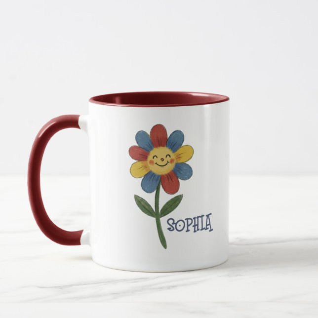 Adorable Custom Name Happy Flower Kids Mugg (Vänster)