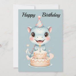 Adorable Cute Baby Blue Dinosaur Birthday Card Julkort