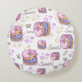 Adorable cute donut baby girl pattern White purple Rund Kudde
