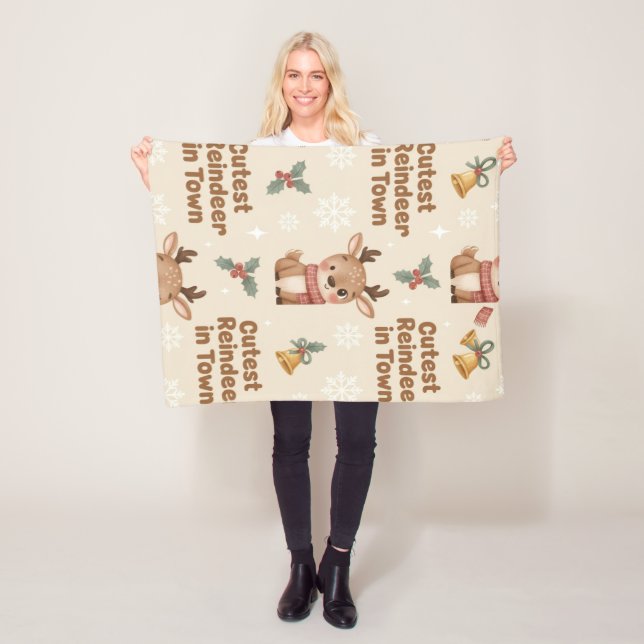 Adorable Cutest Reindeer in Town Woodland X-mas Fleecefilt (På plats)