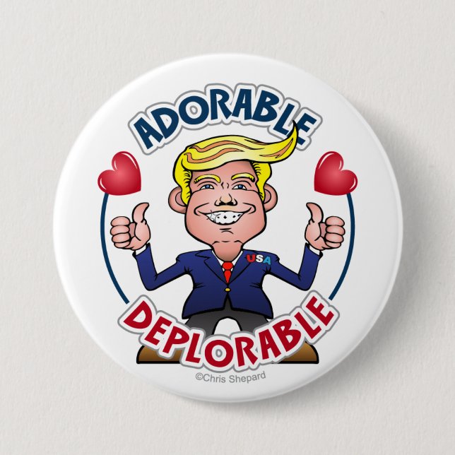 ADORABLE DEPLORABLE Donald Trump Chibi Tecknad Gag Knapp (Framsida)