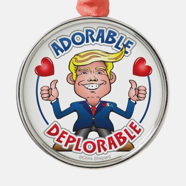 ADORABLE DEPLORABLE Pro Trump Cute Chibi Tecknad Julgransprydnad Metall (Framsidan)