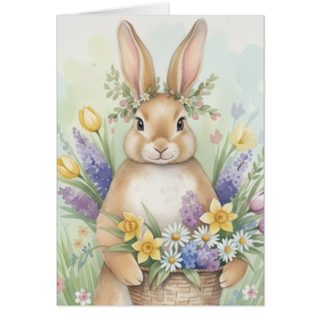 Adorable Easter bunny floral card Hälsningskort (Framsidan)