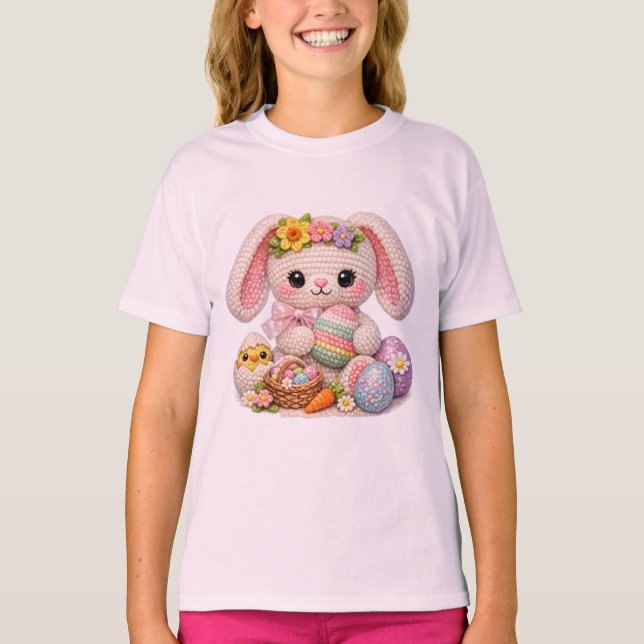 Adorable Easter Bunny with Chick and Paste Eggs  T Shirt (Framsida)