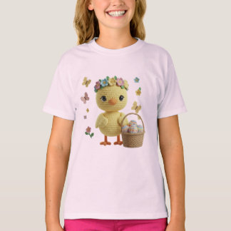 Adorable Easter Chick with Floral Crown and Eggs T Shirt