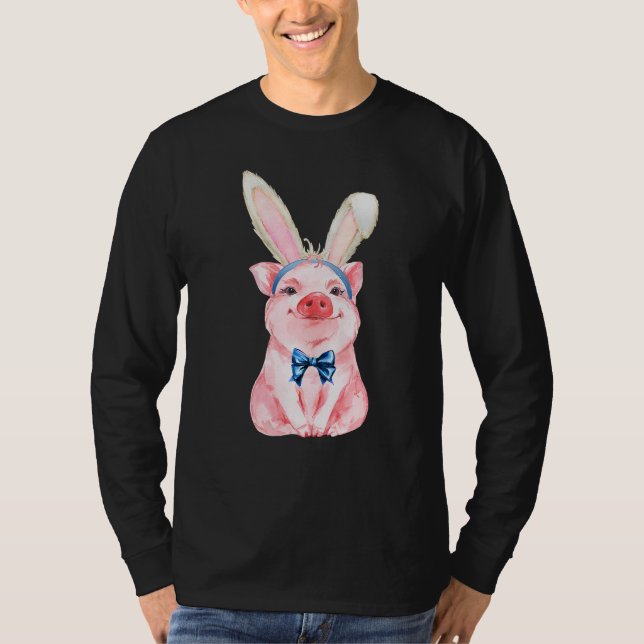 Adorable Easter Pig With Easter Bunny Ears Easter  T Shirt (Framsida)