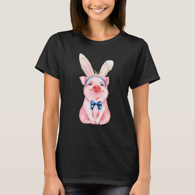 Adorable Easter Pig With Easter Bunny Ears Easter  T Shirt (Framsida)