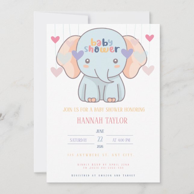 Adorable Elephant Baby Shower Invitation Inbjudningar (Framsida)
