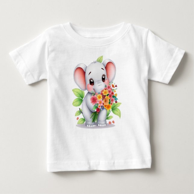 Adorable Elephant Bouquet Baby & Kids T-Shirt (Framsida)