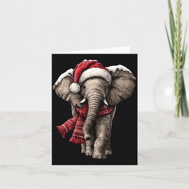 Adorable Elephant In Santa Hat Snowy Winter Christ Kort (Framsida)