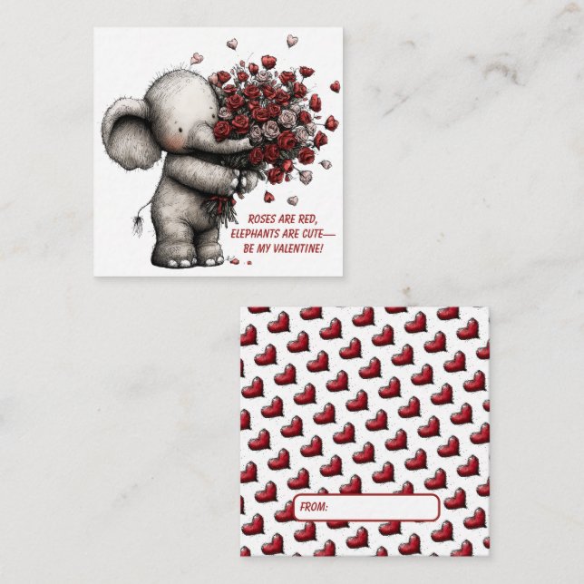 Adorable Elephant Valentine Card Anteckningskort (Fram/baksida)