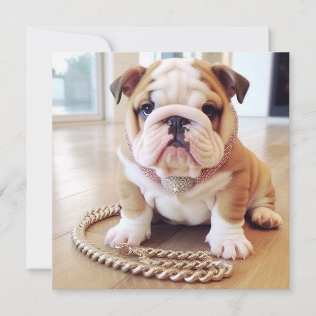 ADORABLE ENGLISH BULLDOG PUPPY GREETARD JULKORT (Framsida)