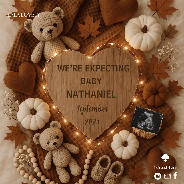 Adorable fall autumn bears pregnancy announcement  inbjudningar (Skapare uppladdad)
