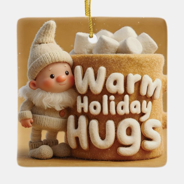 Adorable Felt Gnome with Marshmallow Mug  Julgransprydnad Keramik (Framsida)